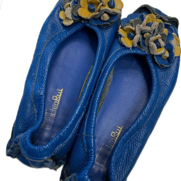 Women’s Leather  Blue and Yellow Floral Flats 7.5 - Picture 4 of 9